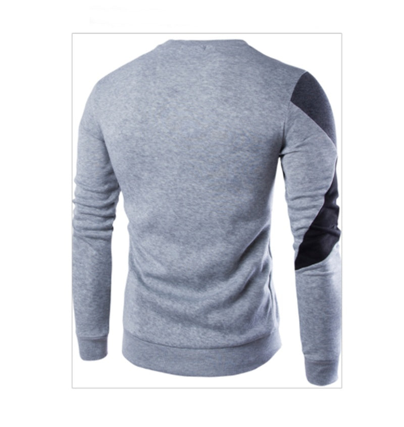 Gray sweatshirt with black arm patch on a white background