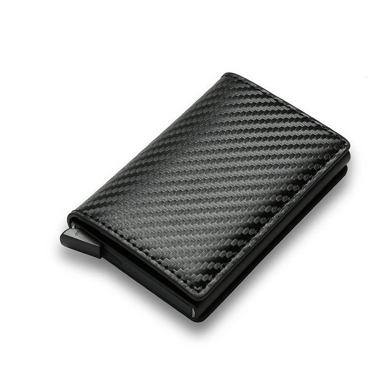 Carbon fiber patterned wallet on a white background