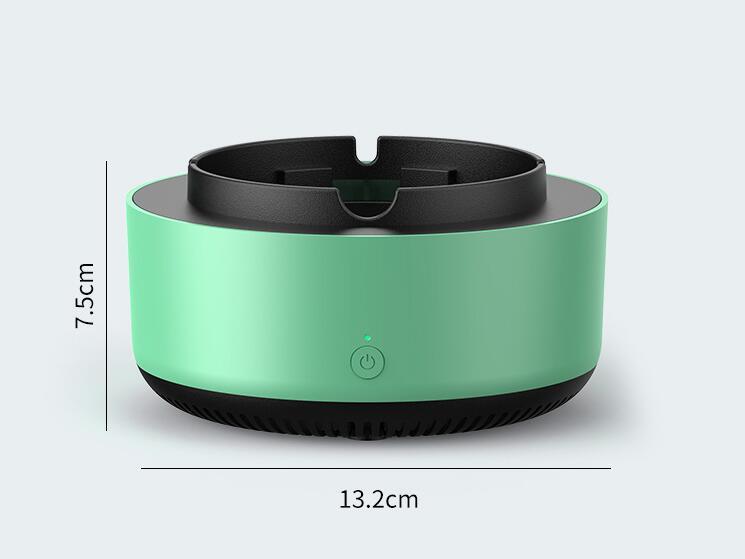 Green and black electronic device with dimensions indicated on a light gray background